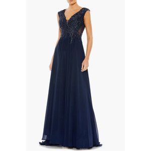 NWT MAC DUGGAL Sequin Empire Waist Pleated Gown SZ 16 IN Navy
